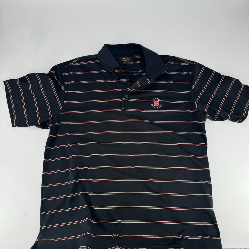Monterey Club Mens Large Polo Shirt Black Striped Milburn Country Club Golf‎ Top
